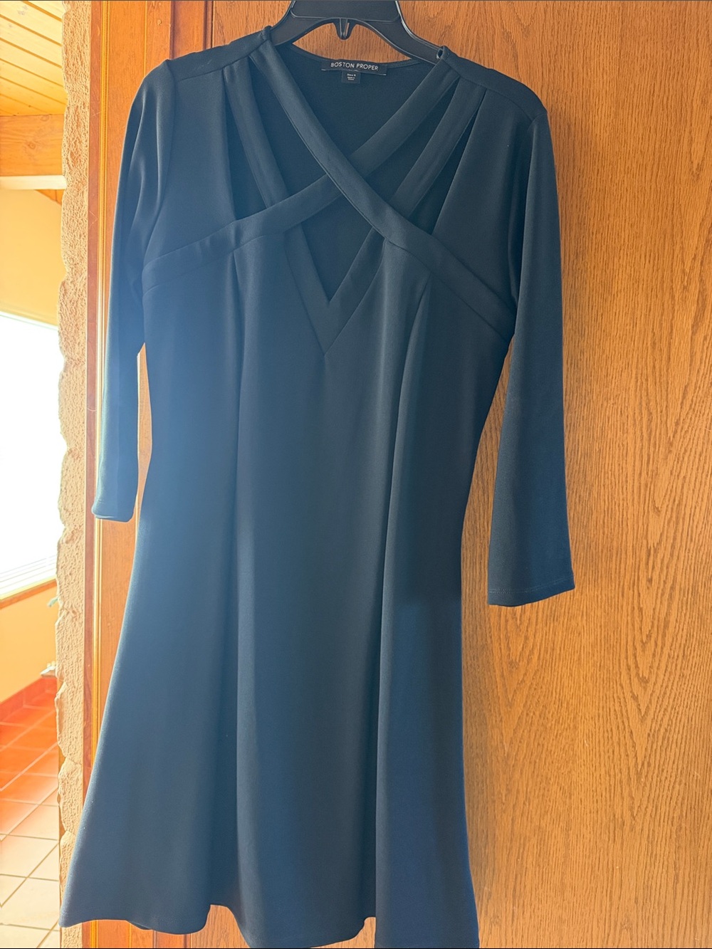 Boston Proper Black Crisscross V-Neck Long Sleeve Dress